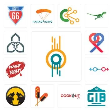 Set of double o, generic bank, cookout, corn dog, pack wolf, sex store, frigh 무료 스톡 일러스트