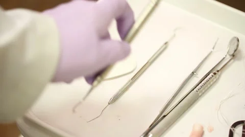 Set Down Dentist Tool on Tray Pan Right Stock Footage 57754297
