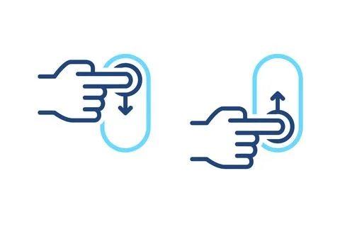 Set of up, down phone swipe gestures. Lock and unlock hand control blue line Stock Illustration