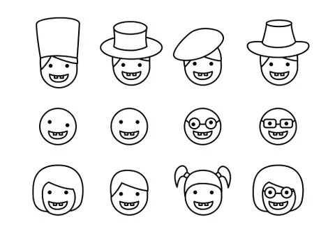 Set of Down syndrome kid icon in linear style Stock Illustration