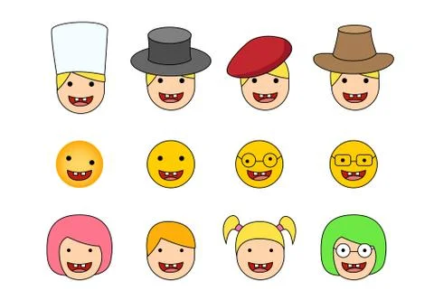 Set of Down syndrome kid icon in flat style Stock Illustration