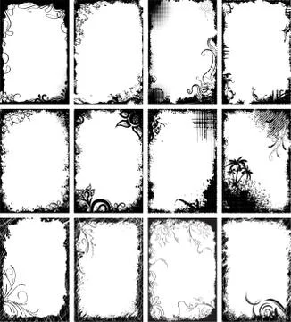 Set of dozen black frames in grunge style イラスト素材