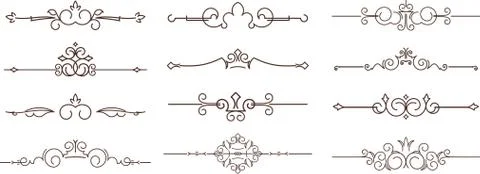 Set of dozen decorative text dividers. Stock Illustration