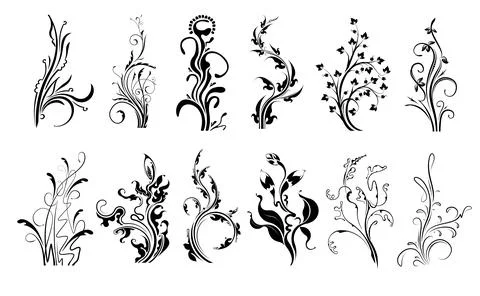 Set of dozen stylish vector floral elements, decorative branches for your des 스톡 일러스트