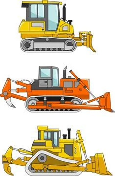 Set of dozers isolated on white background in flat style. Illustrazione stock