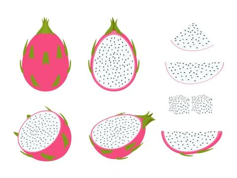 Set of dragon fruit isolated on white background - Vector illustration Stock Illustration