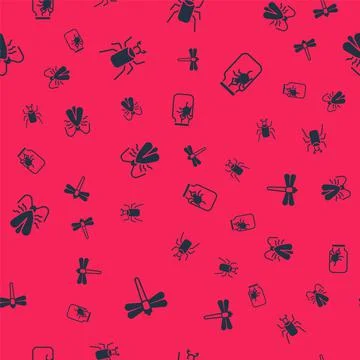 Set Dragonfly, Beetle bug, Clothes moth and Spider in jar on seamless pattern Illustrazione stock
