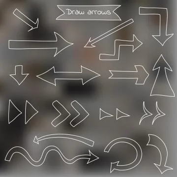Set of draw arrows on blurred background Stock Illustration
