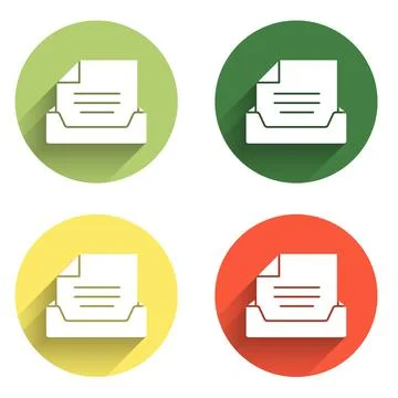 Set Drawer with document icon isolated with long shadow background. Archive.. 스톡 일러스트
