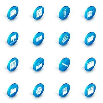 Set Drawer with documents, Paper clip, Blank notebook and pen, Computer monitor 스톡 일러스트