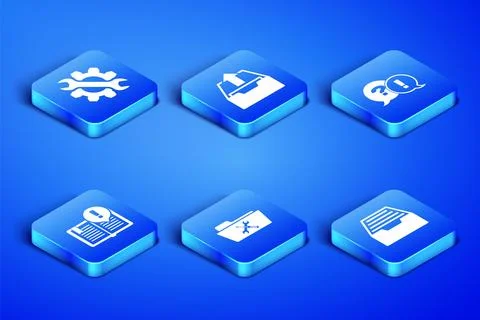 Set Drawer with documents, Wrench and gear, Folder service, Interesting fac.. Stock Illustration