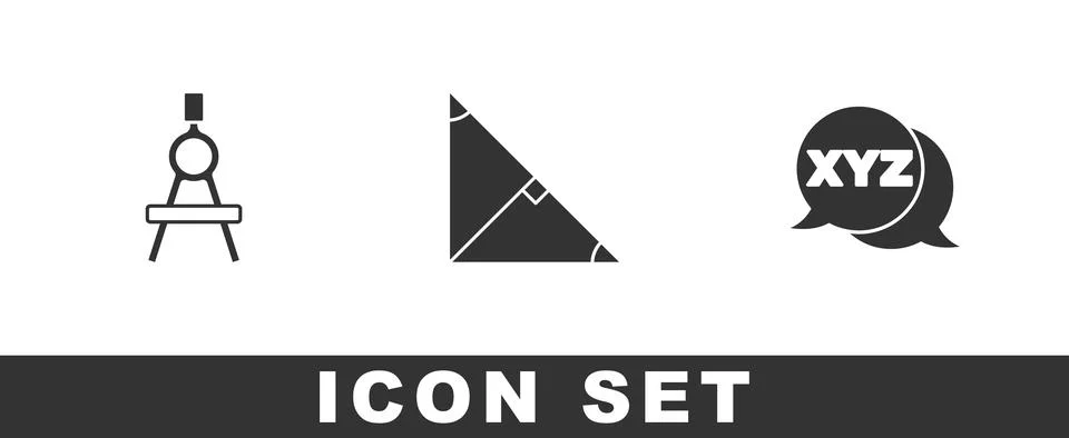 Set Drawing compass, Angle bisector of triangle and XYZ Coordinate system icon Stock Illustration