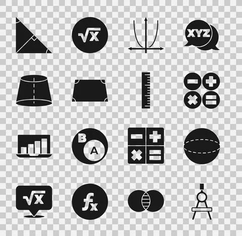 Set Drawing compass, Geometric figure Sphere, Calculator, Graph, schedule, chart Stockillustratie