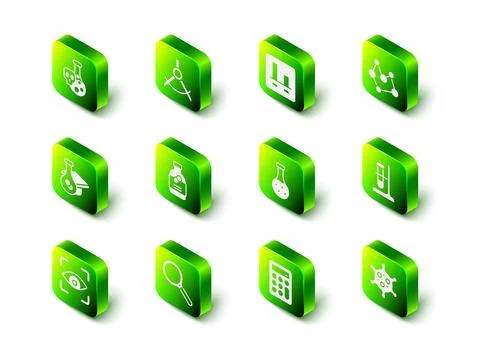 Set Drawing compass, Graph chart infographic, Chemical formula, Test tube flask Stock Illustration
