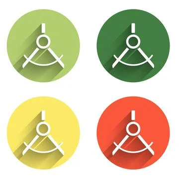 Set Drawing compass icon isolated with long shadow background. Compasses si.. Stock Illustration