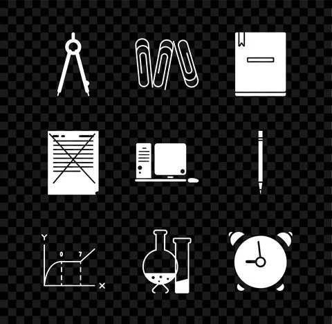 Set Drawing compass, Pie chart infographic, Test tube and flask chemical 스톡 일러스트