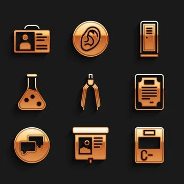 Set Drawing compass, Projection screen, Exam paper with incorrect answers 스톡 일러스트