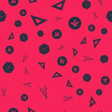 Set Drawing compass, Triangular ruler, Geometric figure Cube and Pi symbol on Illustrazione stock