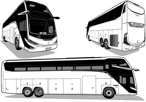 Set of Drawings of a Intercity Bus from Three Views Stock Illustration