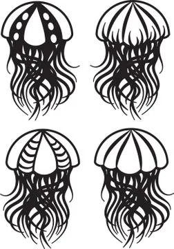 Set of drawings of jellyfish Stock Illustration
