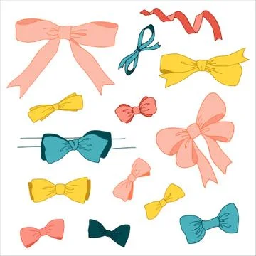 Set of drawn bows. Colored decorative bows Stock Illustration