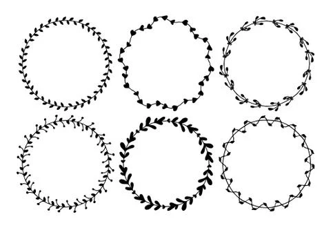 Set of drawn frames. Floral decorative black frames Stock Illustration