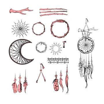 Set of Dreamcatcher. Design elements in Boho style isolated on white イラスト素材
