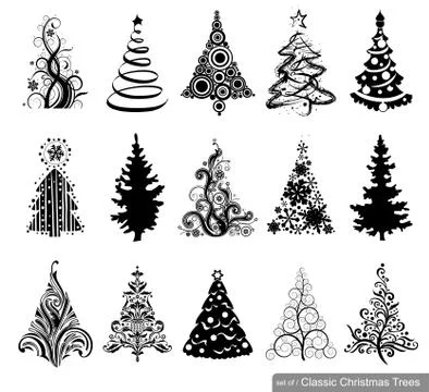 Set of Dreawn Christmas Trees. Stock Illustration
