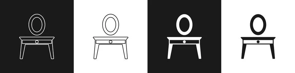 Set Dressing table icon isolated on black and white background. Vector イラスト素材