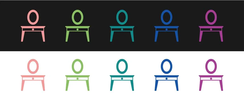 Set Dressing table icon isolated on black and white background. Vector イラスト素材