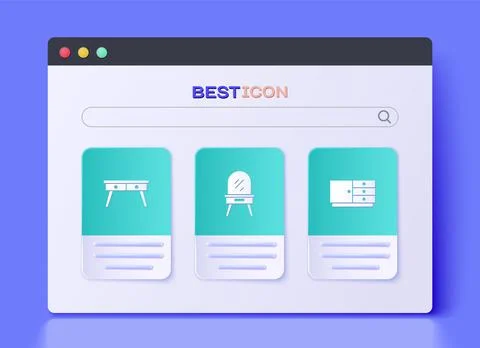 Set Dressing table, Office desk and Chest of drawers icon. Vector Illustration