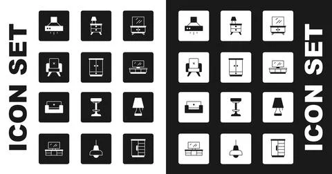 Set Dressing table, Wardrobe, Armchair, Kitchen extractor fan, TV stand, Nigh Stock Illustration