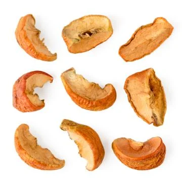 Set of dried apples on a white. The form of the top. Stock Photos