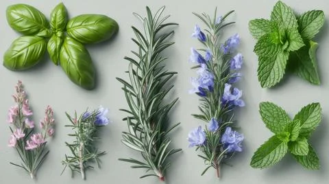 Set of dried herbs on a white background 库存照片
