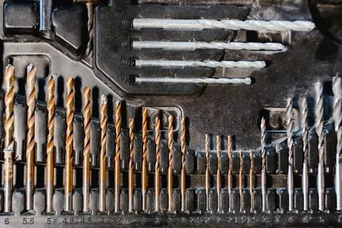 Set Of Drill Bits And Tools In Case Stock-Fotos