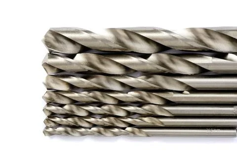 Set of drill bits isolated in white Stock Photos