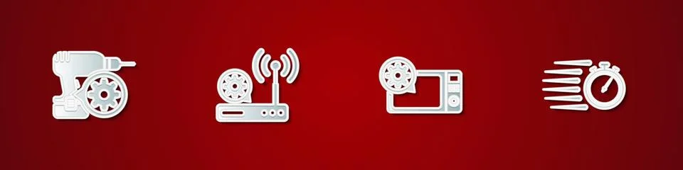 Set Drill machine setting, Router and wi-fi, Microwave oven and Stopwatch ico Stock-Illustration