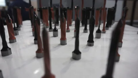 A set of drills of different sizes, close-up, shallow depth of field. Stock Footage 120872660