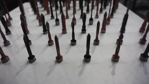 A set of drills of different sizes for a modern woodworking drilling machine, cl Stock Footage 120872665