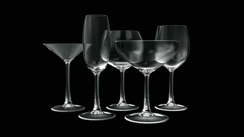 Set of Drink Glasses Crashed on a black background with Alpha Matte Stock-Footage 131305445