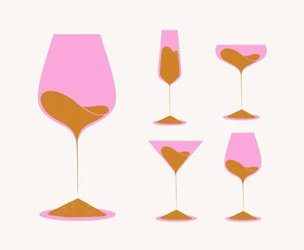 Set of drinking glasses pink and beige Stock Illustration