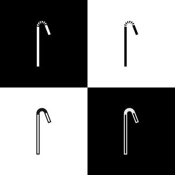 Set Drinking plastic straw icon isolated on black and white background. Vector Stock Illustration