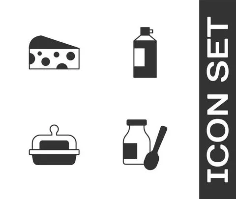 Set Drinking yogurt in bottle, Cheese, Butter a butter dish and Whipped cream Stock Illustration
