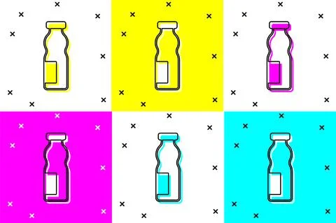 Set Drinking yogurt in bottle icon isolated on color background. Vector Stock Illustration