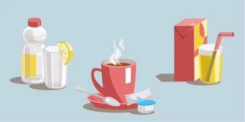 Set of drinks on a blue background. Vector Stock Illustration