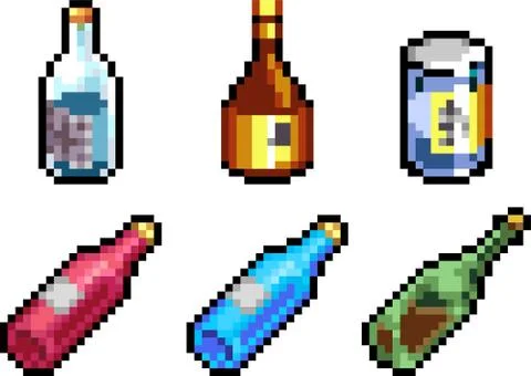 Set of drinks icons in pixel art style Stock Illustration