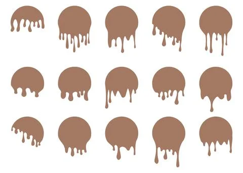 Set of drip circle labels. Paint drip stickers. Brown paint liquid. Brown i.. Stock Illustration