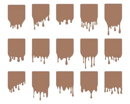 Set of drip square labels. Paint drip stickers. Brown paint liquid. Brown i.. Illustrazione stock