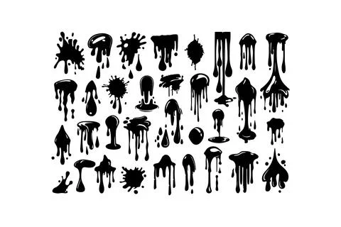 Set of Dripping and Splatter Ink. Vector icon. Stock Illustration