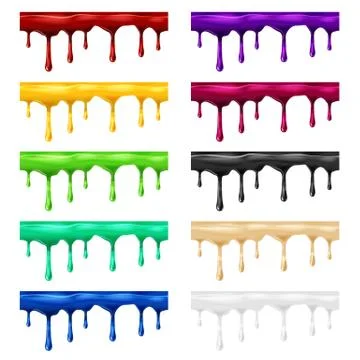 Set Dripping seamless different colours, dripps, liquid drop and splash, blood Stock Illustration